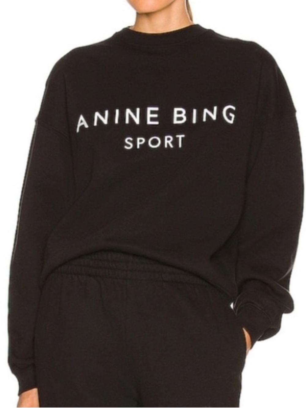 Anine Bing Sport Evan Sweatshirt Black White 100% Organic Cotton Large